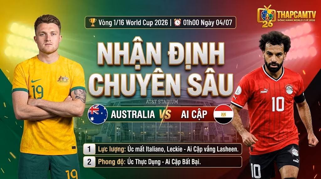 Nhận Định Australia vs Ai Cập (01h00 Ngày 04/07) Vòng 1/16 World Cup 2026